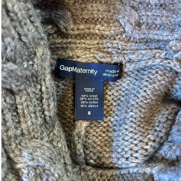 GAP MATERNITY Heather Brown Turtleneck Sweater Cableknit Cape Women's SMALL - Picture 3 of 7